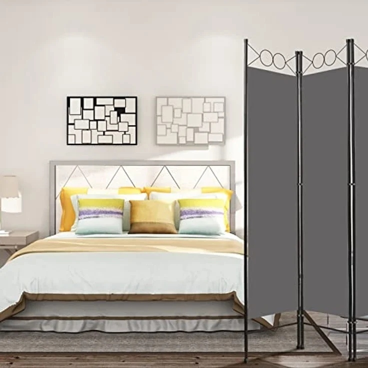 Todeco Raumteiler für den Innenbereich, 4 Paneele, Raumteiler, faltbar, Sichtschutz für Schlafzimmer, Haus, Balkon, 160 x 180 cm, Grau – Bild 2