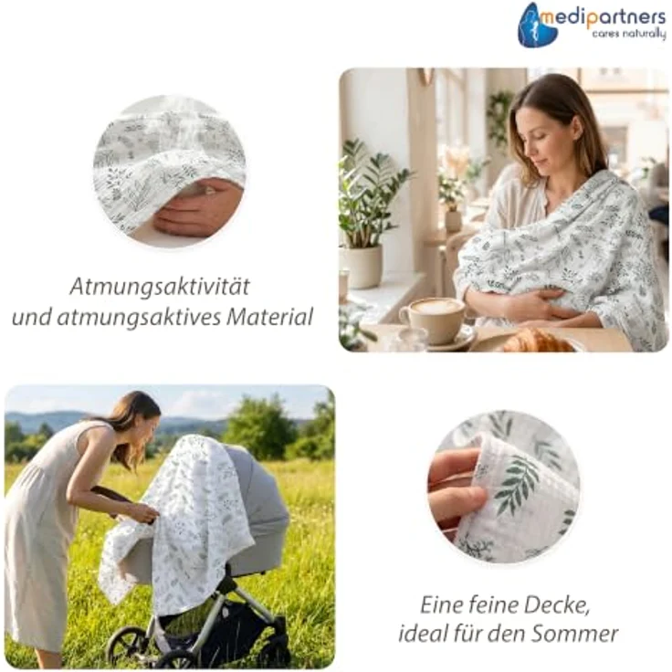 Medi Partners Musselin Babydecke 100x150cm Baby Decke Musselindecke Neugeborenen - dünne dünne Kuscheldecke Sommer Babydecken für Kleinkinder Krabbeldecke Kinderbett Kinderwagen (Olivenblatt) – Bild 6