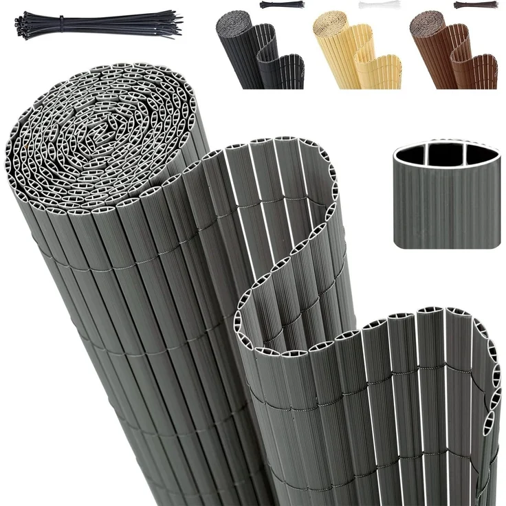 Sekey PVC Sichtschutzmatte 90x500cm Doppelte Verstärkung Innen, Balkon Sichtschutz mit Kabelbindern, Sichtschutzzaun Windschutz Wasserdicht ohne Bohren für Balkon Garten, Grau – Bild 1