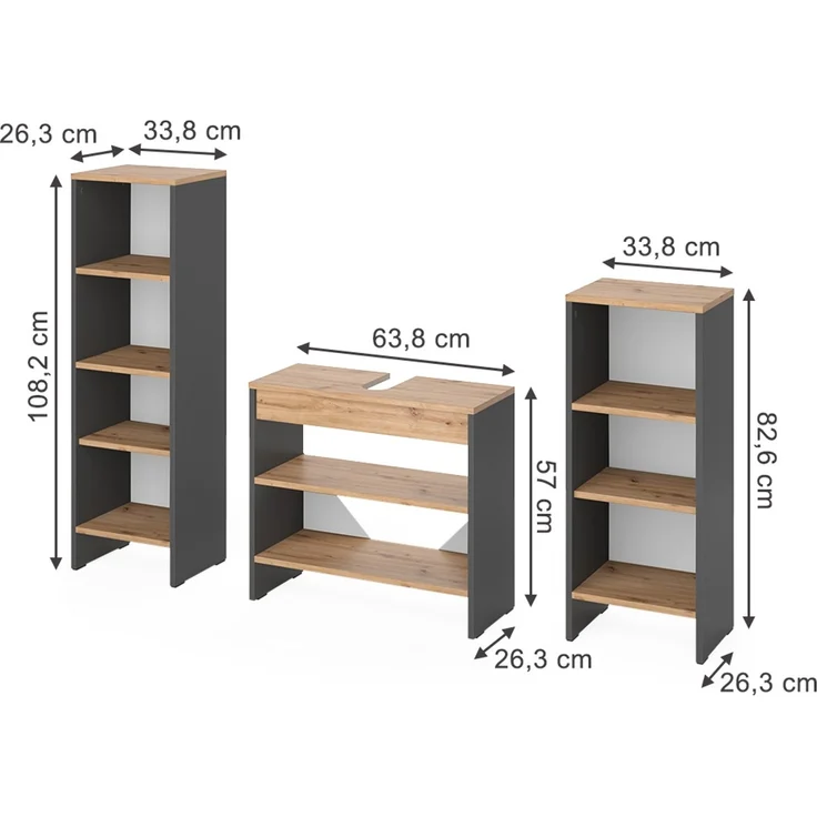 Badmöbel-Set Karli Anthrazit/Goldkraft Eiche 3-teilig Vicco – Bild 2