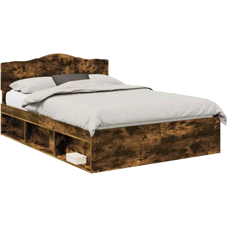 vidaXL Bettrahmen Geräucherte Eiche 140 x 190 cm Massives Kiefernholz 3412902 – Bild 1