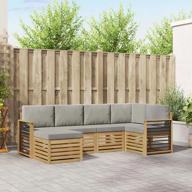 vidaXL Outdoor-Sofagarnitur 6 stk. 5-Sitzer Weiß und Hellgrau 3392126 – Bild 1