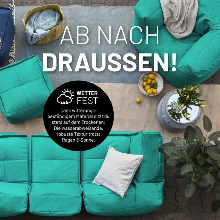 Lumaland Sitzsack-Lounge Modular Garnitur | 5-Teiliges Set | Indoor & Outdoor Sitz-Garnitur | Erweiterbar & Waschbare Sitzmöbel für Innenräume & Garten | Wasserfeste Chill-Out Lounge [Türkis] – Bild 5