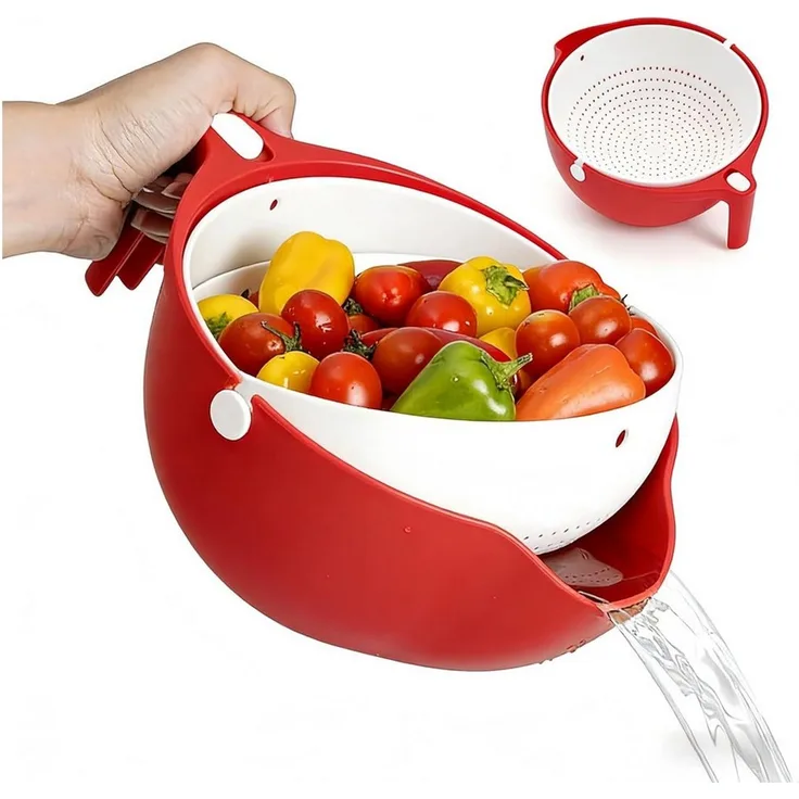 FELIXLEO Salatschleuder Drehbares Sieb Mit Waschschale Für Obst Gemüse Nudeln Rot, (1-tlg)