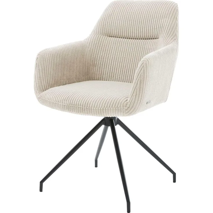 Esszimmerstuhl Pejo-Flex Cord Beige Kreuzgestell konisch Schwarz Taschenfederkern