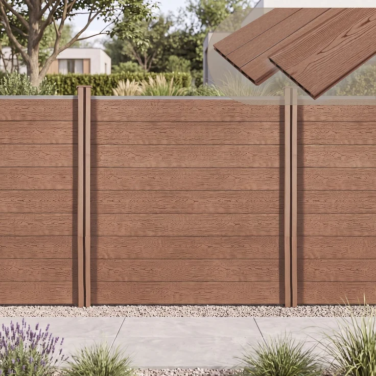 Gartenzaun Segovia 183x187 cm mit WPC 2 Pfosten Braun [neu. holz] – Bild 1