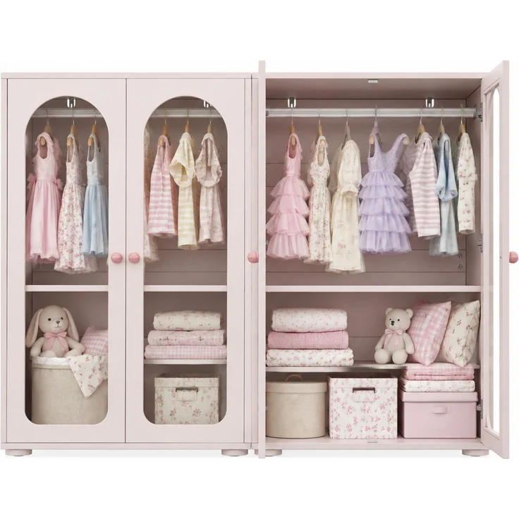 Kleiderschrank-Set 160x50x120 cm in Babyrosa, mit Acryl-Türen und verstellbaren Böden – Bild 7