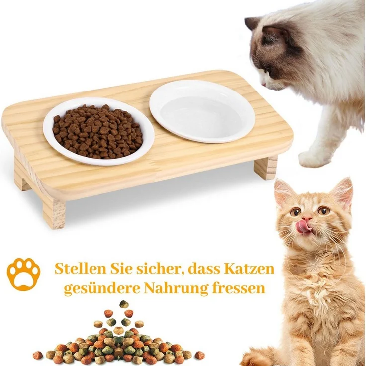 BlingBin Futternapf Doppelnapf, Katzen & kleine Hunde, 2 x Keramik Napf, je 200 ml, Keramik, 15° Neigung Ergonomischer Futterstation Katzen Napfset Hundenapf – Bild 2