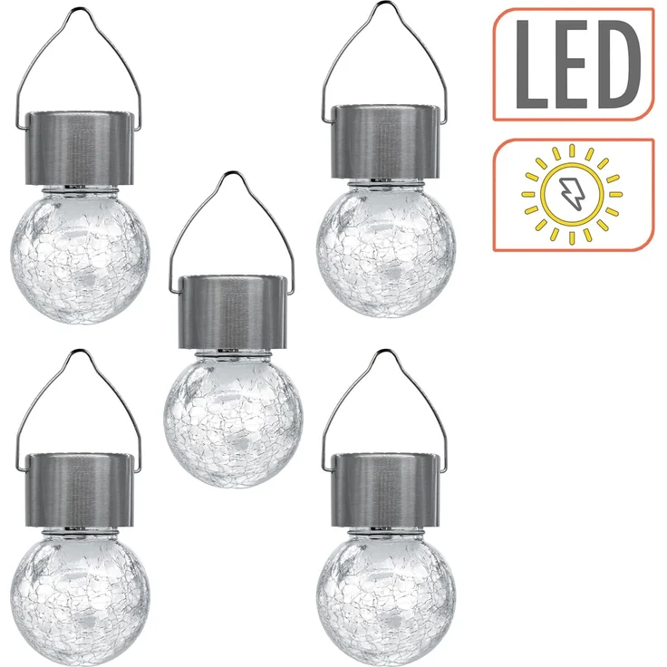 Spetebo LED Solarleuchte Solarleuchten in Bruchglas Optik, Ein-/Ausschalter, LED, warm weiß, Gartenbeleutung Hängekugeln Gartendeko – Bild 3
