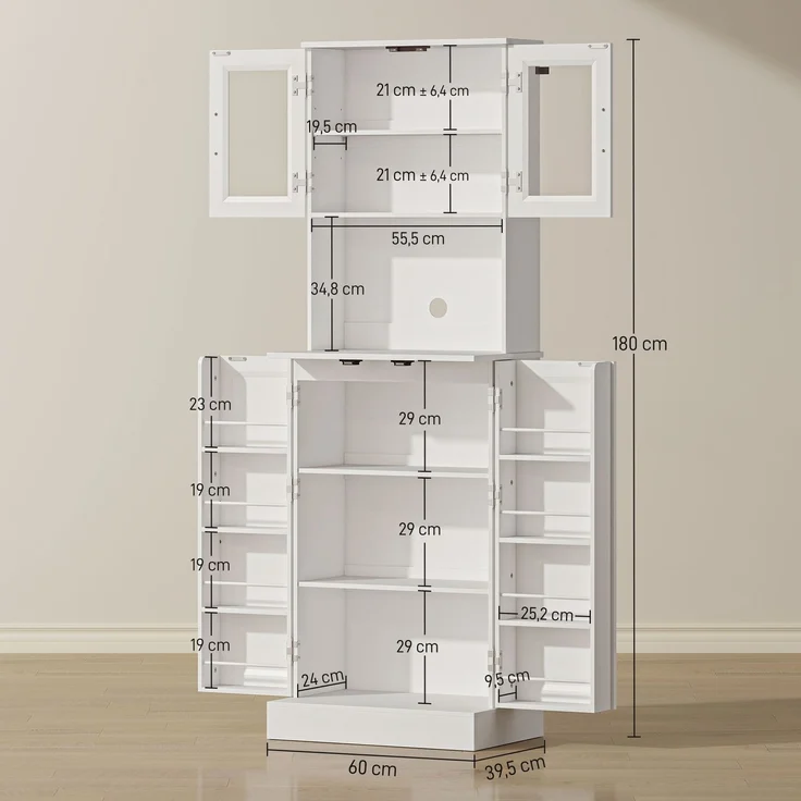 Wohnora-Küchenschrank, verstellbares Regal, Arbeitsplatte, Acryltüren, Kabelloch, für Wohnzimmer, Küche, Esszimmer, MDF, Weiß,H 1800cm x T 600cm x B 395cm – Bild 4