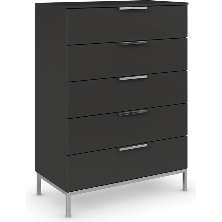 Rauch Möbel Flipp, Kommode für Schlafzimmer, Kinderzimmer, Wohnzimmer, Jugendzimmer, Flur, Garderobe, 5 Schubladen, mit Softclose Funktion, Farbe Schwarz, Breite 80 cm