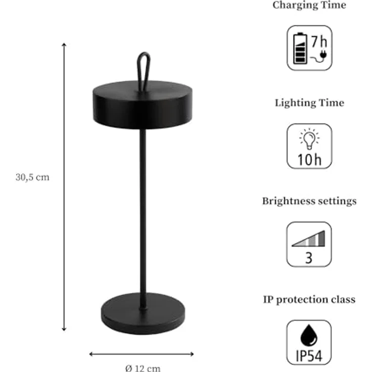 APS CLEO LED Akku-Tischleuchte, 2,5 W dimmbar, schwarz, langlebig, für Innen- und Außenbereiche – Bild 3