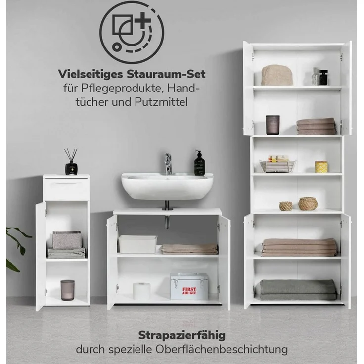 mokebo Badmöbel-Set Der Steuermann, (3-teilig), Made in Germany, Badezimmerschrank, Badschrank, Set in Weiß – Bild 2