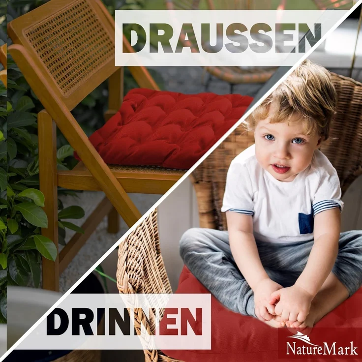 NatureMark Sitzkissen Sitzkissen 40 X 40 CM, Universal Sitzpolster Kissen, schadstoffgeprüft, Rot – Bild 4