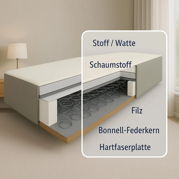 Boxspringbett TOM 160x200 cm mit Matratze und gepolstertem Kopfteil. Farbe Dunkelgrau – Bild 10