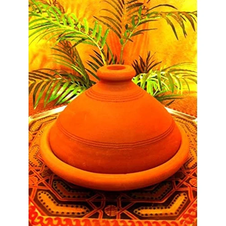 Marrakesch Orient & Mediterran Interior Dampfgartopf 2er Set ORIGINAL Tajine Tuareg Ø 26 cm + Nord-Afrikanische Küche Buch, Lehm (2-tlg), Handarbeit – Bild 3