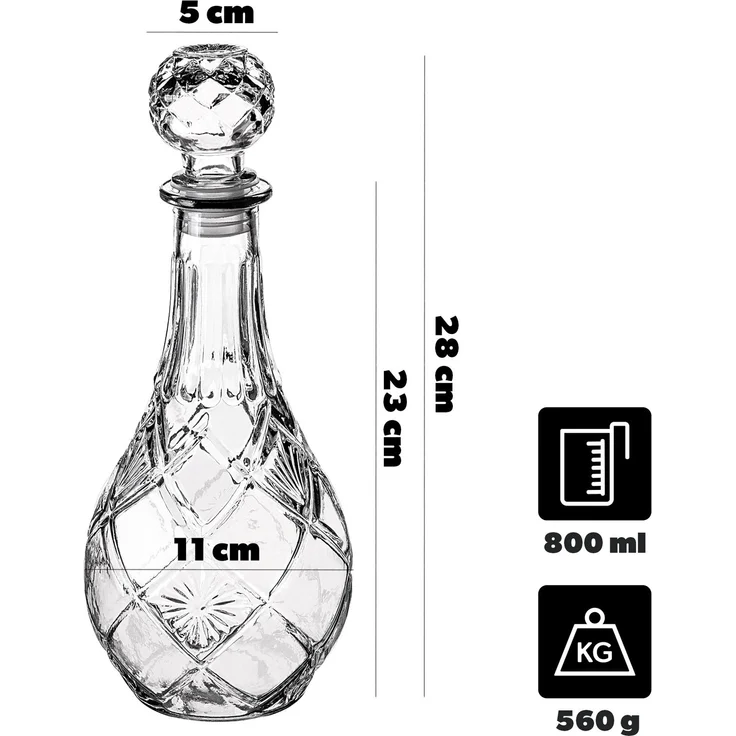 KADAX Whiskey-Alkohol-Dekanter, Kristallglas, 0,8 l, mit Korken – Bild 3