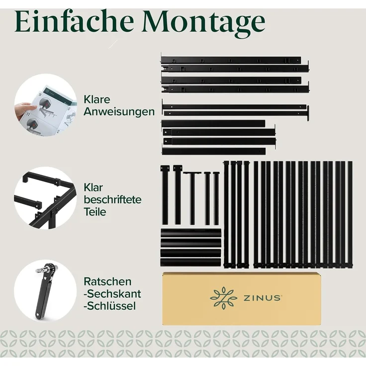 ZINUS Van Plattformbett aus Metall, 41 cm | Stahllattenrost | Für Erwachsene, Kinder, Jugendliche | Einfache Montage | Stauraum unter dem Bett | 90x200 cm | Schwarz – Bild 4