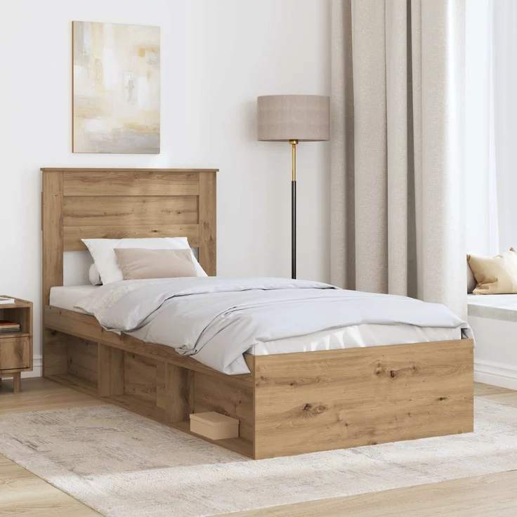 vidaXL Bettrahmen Kunsthandwerk Eiche 90 x 200 cm Massives Kiefernholz 3409814 – Bild 2
