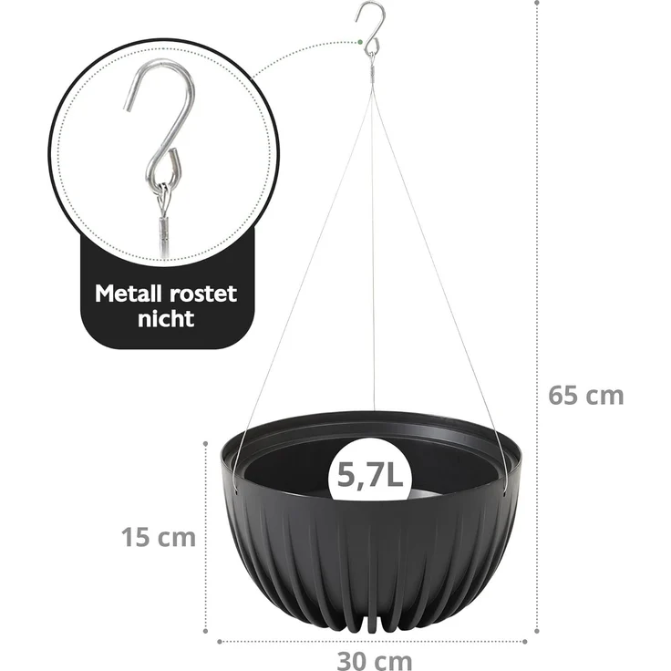 KONZEPT Blumenampel hängend Blumentopf 30cm Durchmesser, Hängetopf für Pflanzen, aus Kunststoff – Bild 5