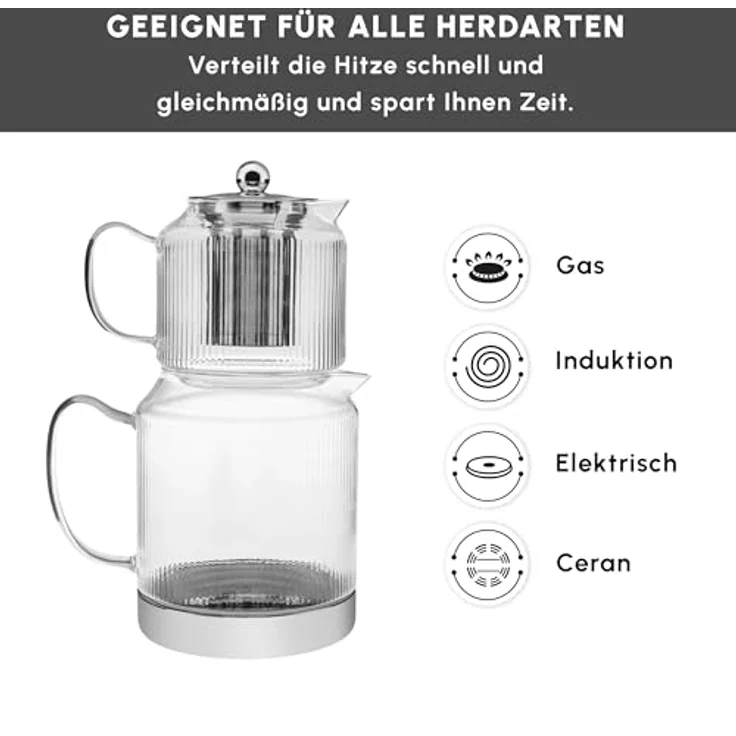 Karaca Teekanne Karaca Kelly Induktions-Glas-Teekannen-Set, 2.1L, Hitzebeständig – Bild 6