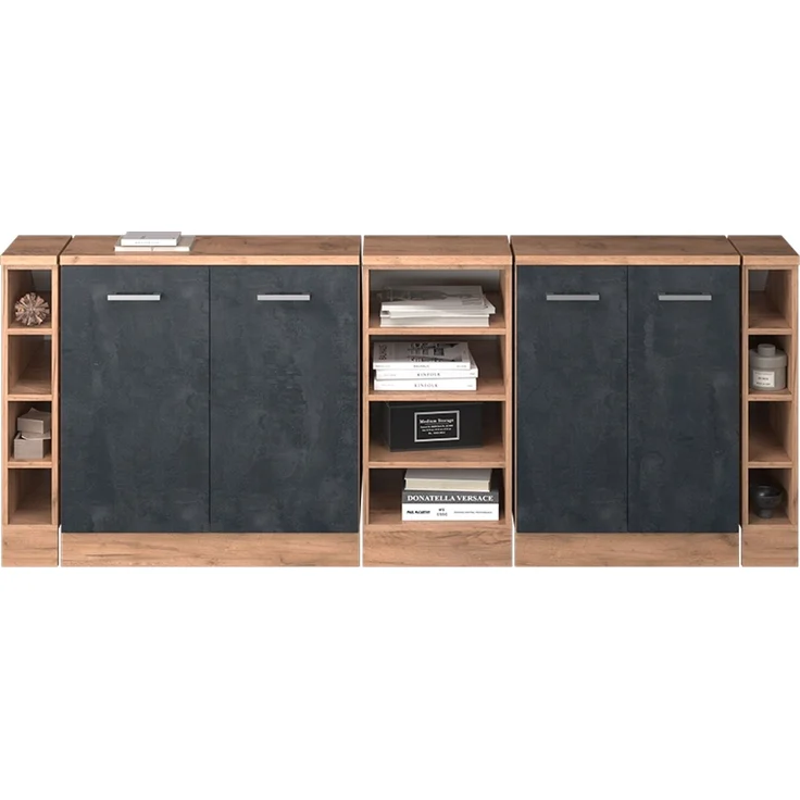 Küchenschrank für Dachschrägen R-Line Schwarz Beton 210 cm 5er Set Schrankkorpuss 60 cm Tiefe Vicco – Bild 5