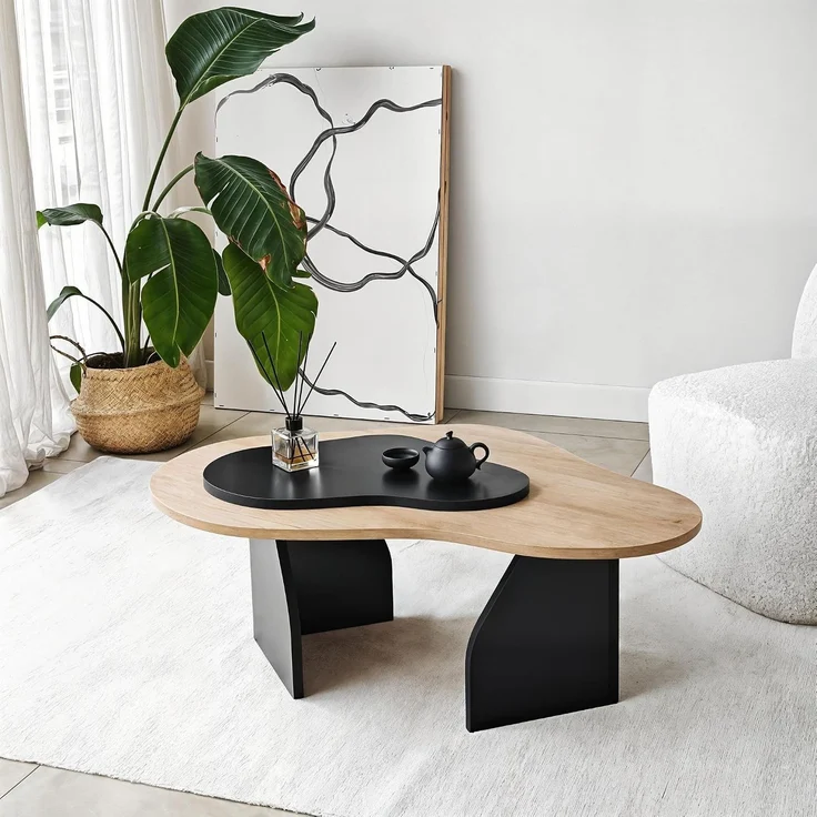 Stylish Coffee Table, Sapphire Oak & Black, 105 x 35 x 65 cm | 100% Melamine Coated Particle Board, 18 mm Thickness | Abstract Design for Modern Living Spaces – Bild 6