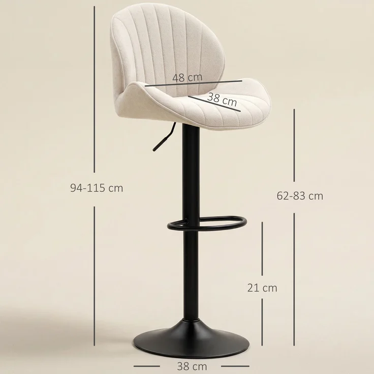 Set aus 2 Barhockern in Muschelform mit Fußstütze, aus Stoff in Chenille-Optik, 48 x 50 x 94–115 cm, schwarz und beige – Bild 5