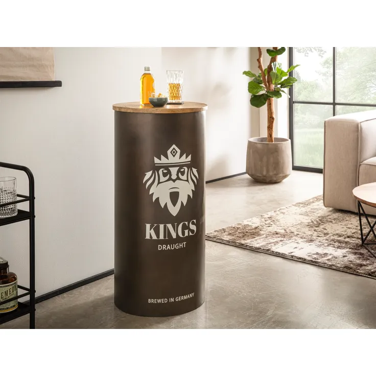 massivum Beistelltisch Barregal Kings Barrel braun 40x84x40 cm Mango Holz Metall Fassdesign Barmöbel Flaschenregal Wohnzimmer Regal