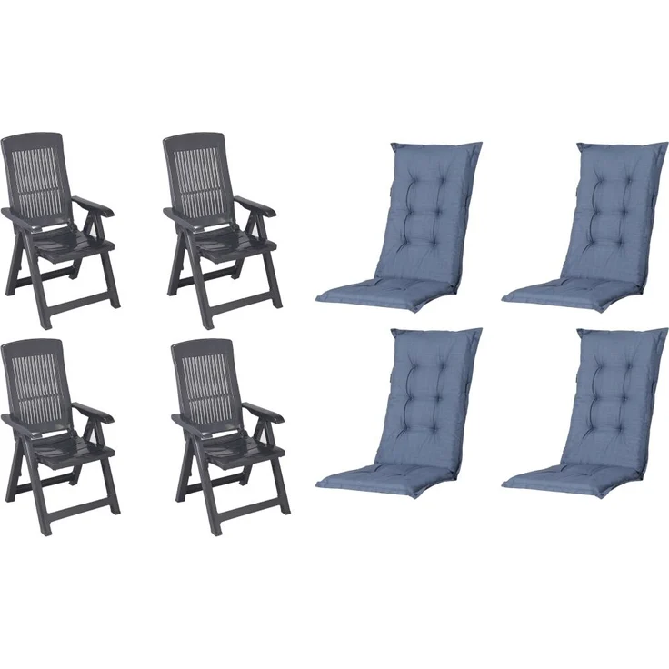 SET Tampa 4 x Klappsessel anthrazit, 4 x Auflage kobalt – Bild 1
