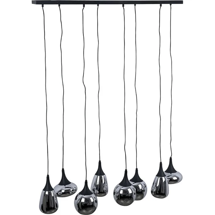 Hängeleuchte, Metall schwarz, Glas chrom bedampft, H 150 cm