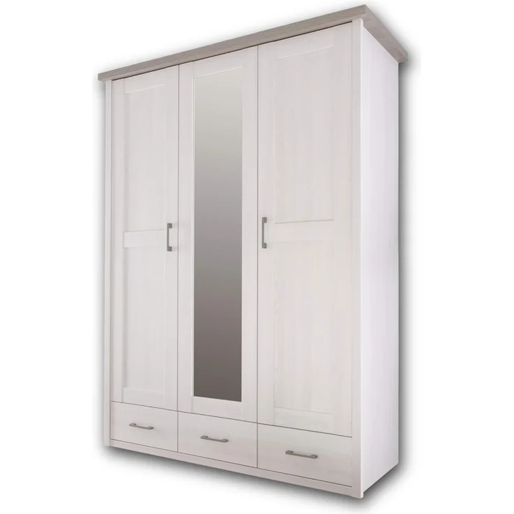 Kleiderschrank Lars / Luca, Holzwerkstoff, Weiß, Holzfarben, 148 x 201 x 62 cm – Bild 1