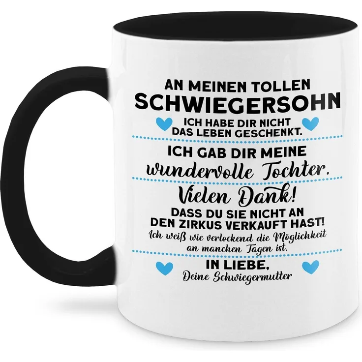 Shirtracer Tasse An meinen tollen Schwiegersohn Geschenk I, Keramik, Statement Sprüche