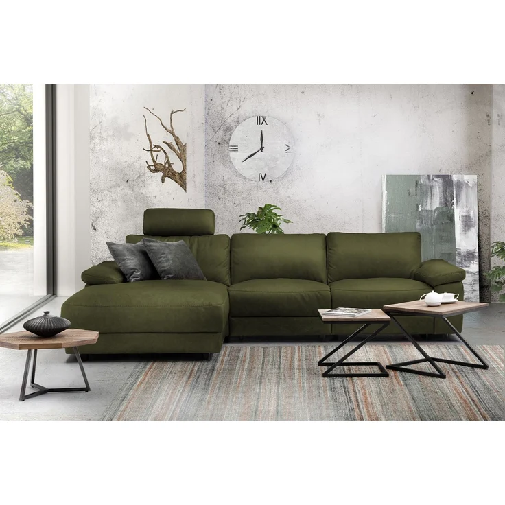 KAWOLA Sofa LOLA Ecksofa XL Stoff moosgrün mit motorischer Relaxfunktion Recamiere links 84 x 178 x 304 cm – Bild 1