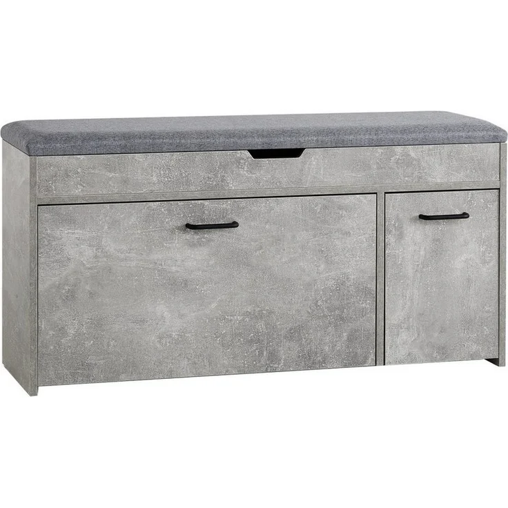 Mondeer Schuhbank Schuhhocker, mit Sitzfläche, mit Klappschublade, 100 x 30 x 52 cm, Weiß + Grau – Bild 5