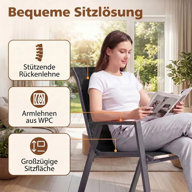 KOMFOTTEU Gartenstuhl (2 St), Stapelstühle aus Stoff mit Rückenlehne & Armlehnen – Bild 3