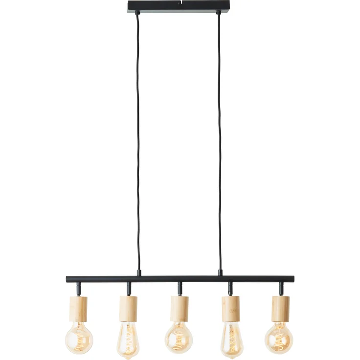 Brilliant Pendelleuchte Tiffany, 5-flammig, schwarz/Natur, E27-Fassungen, moderne und natürliche Designkombination, 63 cm Breite