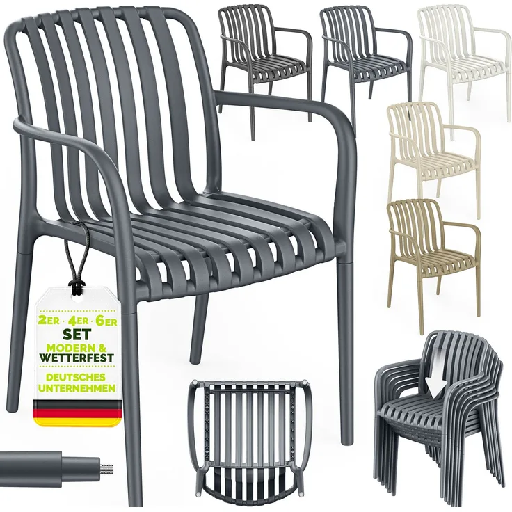 tillvex® Gartenstühle 4er Set Stapelbar Wetterfest mit Armlehne | Outdoor Stühle bis 120kg belastbar | Gartenstühle Outdoor | Terrassenstuhl Gartenmöbel Balkon Garten Terrasse