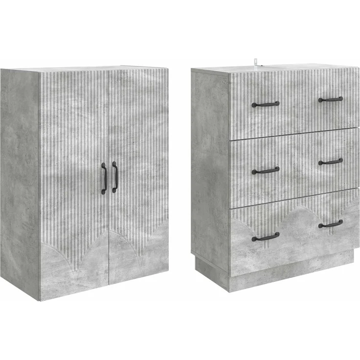 vidaXL Schrankset 2 pcs Betongrau 66 x 34,5 x 87 cm Holzwerkstoff 3416802 – Bild 3