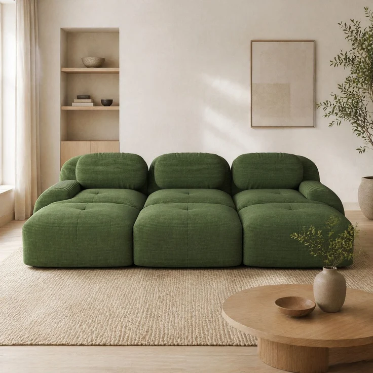 DESVIAE Sofa modular rahmenlos aus Cord Grün mit 32D-Hochdichteschaum, 298 x 178 x 70 cm – Bild 2
