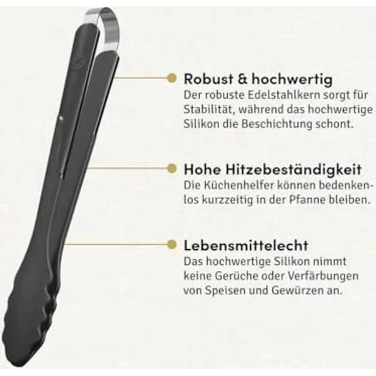 Hoffmann Germany Kochzange Silikon Edelstahl 33 cm anthrazit – kratzerfrei, Edelstahlkern, Silikon-Ummantelung, 200°C, spülmaschinenfest – Bild 3