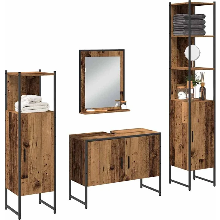 vidaXL Badezimmermöbel-Set mit Regal mit Tür 4 pcs Braun Holzwerkstoff 3334402 – Bild 2