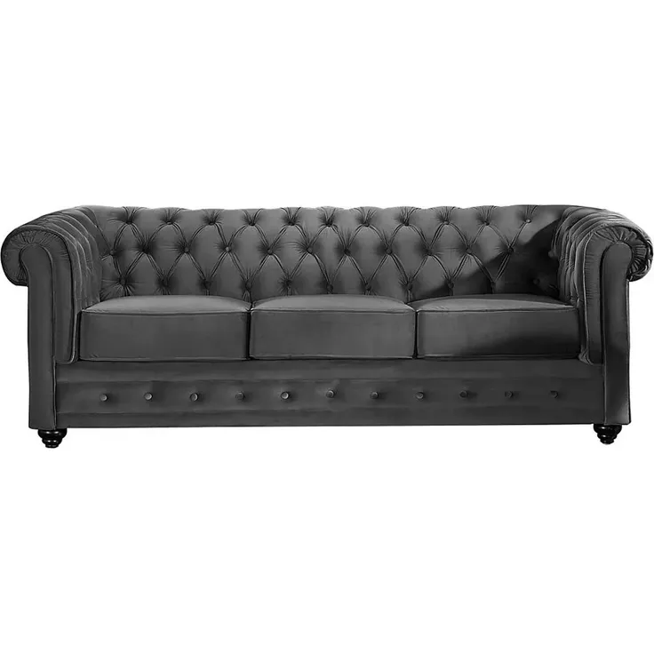 Vente-unique - CHESTERFIELD Couchgarnitur mit Sessel SamtStoff Grau - B 78 cm88 cm x H 72 cm x L 205 cm82 cm – Bild 2