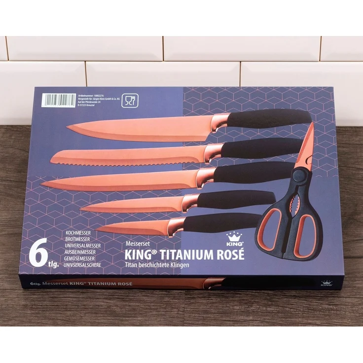 KING Messer-Set TITANIUM ROSÉ (Set, 6-tlg), 5 Küchenmesser, 1 Schere, beschichtete Messer- und Scherenklinge – Bild 3