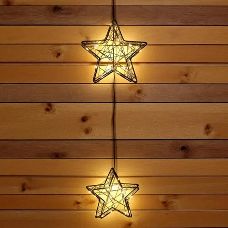 Spetebo LED Stern Metall schwarz 2er Set für Außen batteriebetrieben, Timer, LED fest integriert, warm weiß, IP44 Spritzwasserschutz