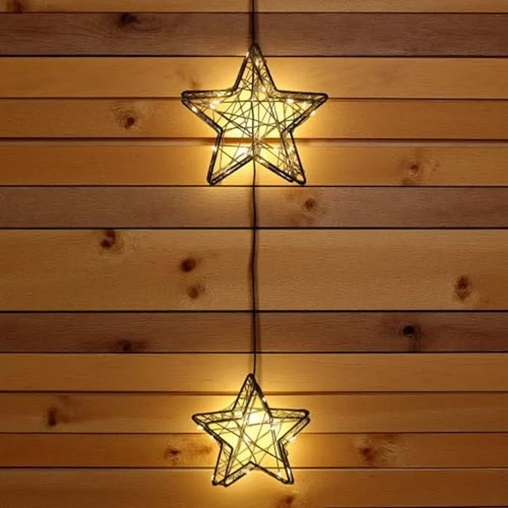 Spetebo LED Stern Metall schwarz 2er Set für Außen batteriebetrieben, Timer, LED fest integriert, warm weiß, IP44 Spritzwasserschutz – Bild 1