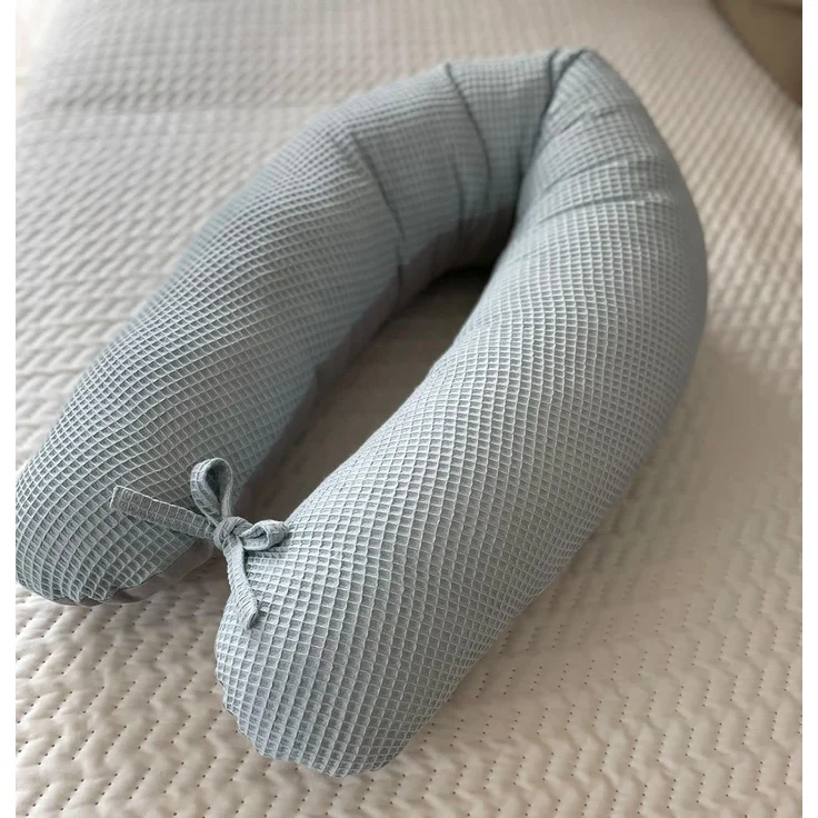 Loolay Stillkissen WAFFELPIQUE/ GLATT Schwangerschaftskissen Seitenschläferkissen Kissen, Baumwolle M/ L u. L/ XL Kissen + Waffelstoff BEZUG abnehmbar Reißverschluss, 170 und 190 cm Lagerungskissen Geschenk GRAU MINZE ROSA GELB, 100% Europäische PREMIU...