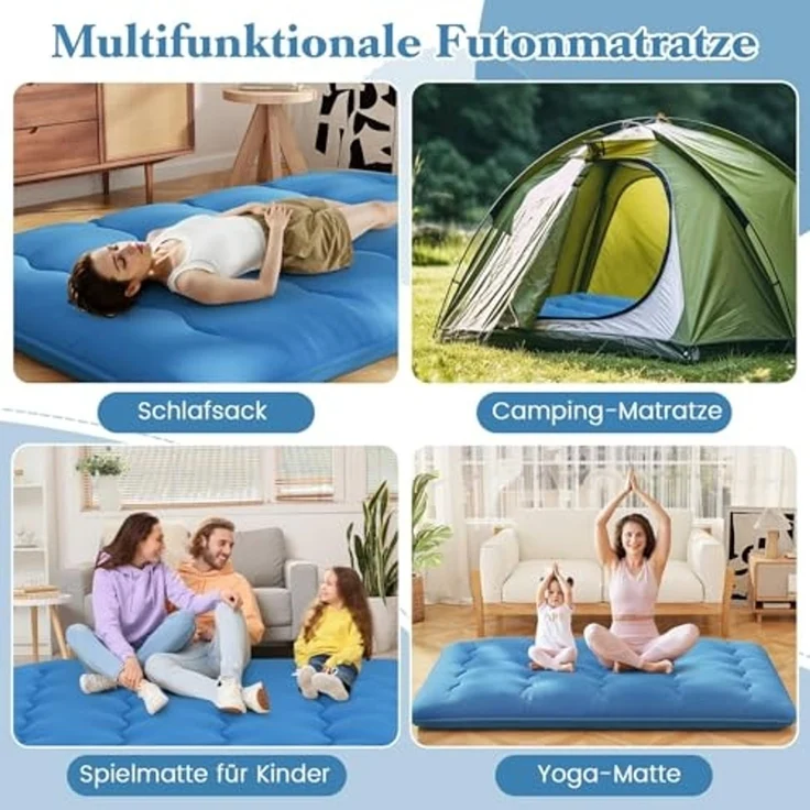 FANTASK Japanische Bodenmatratze, 140x200 cm, Futon -Matratze Tatami -Matte, Klappmatratze mit waschbarem Bezug und Tragetasche (Blau) – Bild 4