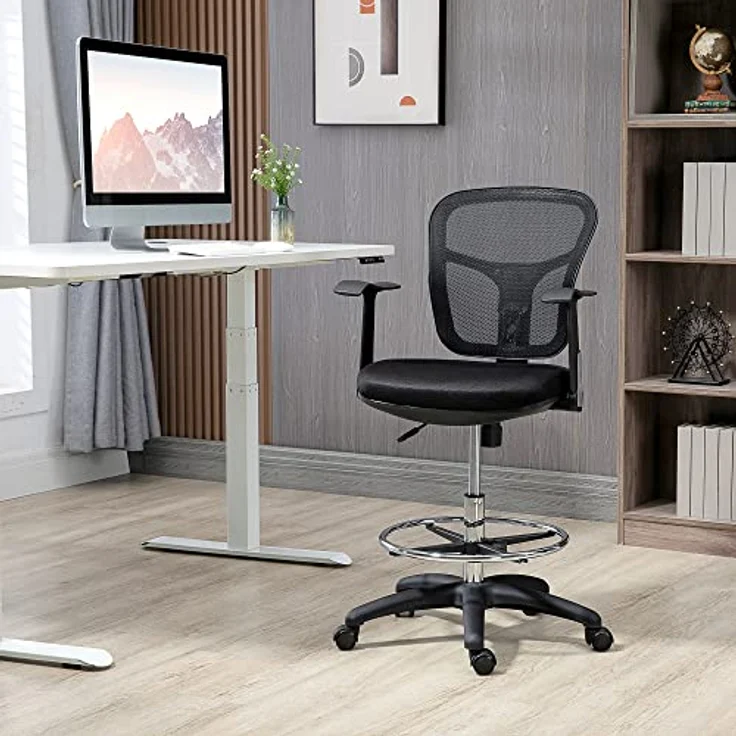 Vinsetto Ergonomischer Bürostuhl, Schwarz, Höhenverstellbar mit Lendenwirbelstütze und klappbaren Armlehnen – Bild 2