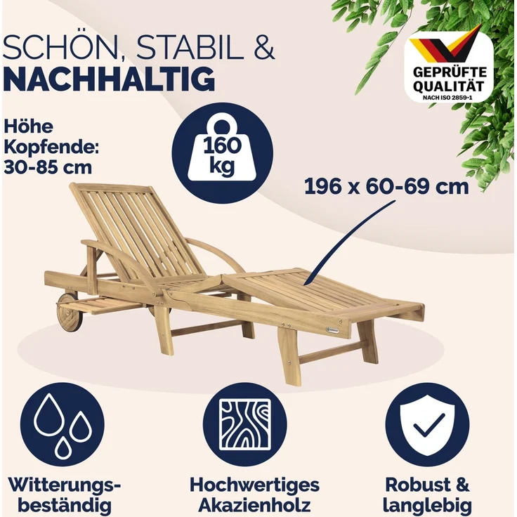 Casaria Sonnenliege Tami Sun Teak-Optik verstellbar – Bild 2